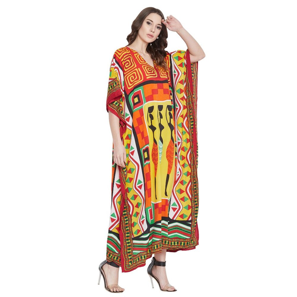 Women Multicolor Kaftan Tribal Printed Long Maxi Nighty Dress by Gypsie Blu - Picture 5 of 9